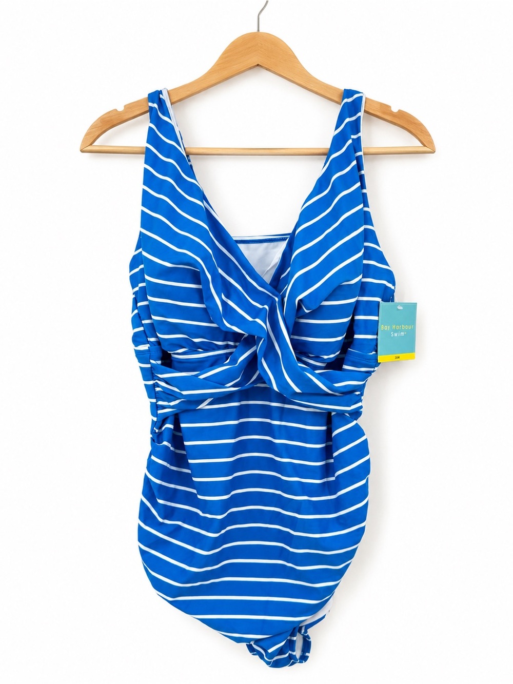 Bal Harbour Swim Blue White Striped Surplice One-Piece Swimsuit Women’s 24W NWT